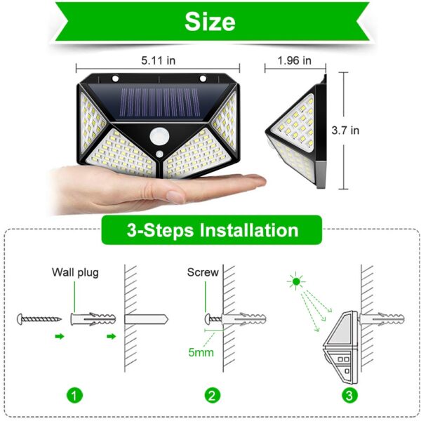outdoor 100 led solar light powered sunlight waterproof motion sensor