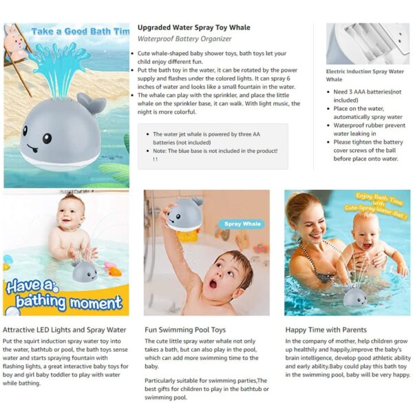 baby bath toys spray water shower music led light